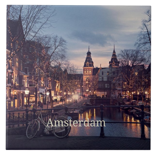 Amsterdam cityscape photograph ceramic tile (Front)