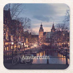 Amsterdam cityscape photograph square paper coaster