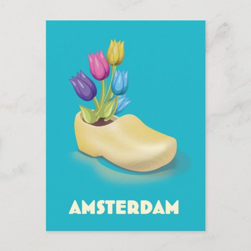 Amsterdam Cloggs and Tulips travel poster Postcard
