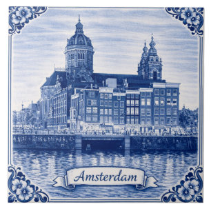 Amsterdam Delft Blue style ceramic tile