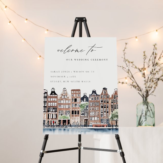 Amsterdam Dutch Canal Landscape Wedding Welcome Foam Board (In Situ (Stand))