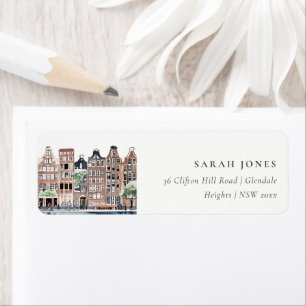 Amsterdam Dutch Canal Watercolor Landscape Address Label