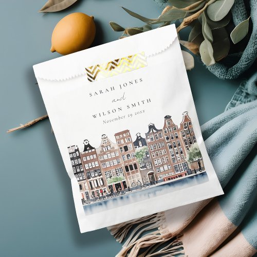 Amsterdam Dutch Canal Watercolor Landscape Wedding Favor Bag