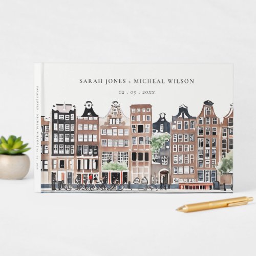 Amsterdam Dutch Canal Watercolor Landscape Wedding Guest Book