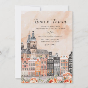Amsterdam Dutch Canal Watercolor Landscape Wedding Invitation