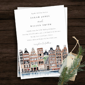 Amsterdam Dutch Canal Watercolor Landscape Wedding Invitation