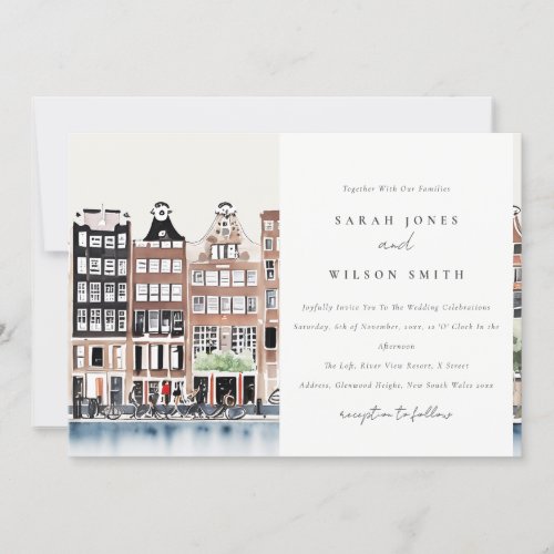 Amsterdam Dutch Canal Watercolor Landscape Wedding Invitation