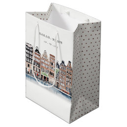 Amsterdam Dutch Canal Watercolor Landscape Wedding Medium Gift Bag