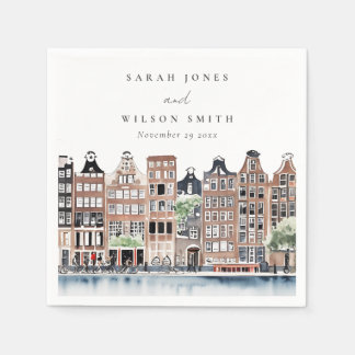 Amsterdam Dutch Canal Watercolor Landscape Wedding Napkins