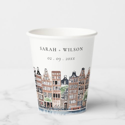 Amsterdam Dutch Canal Watercolor Landscape Wedding Paper Cups