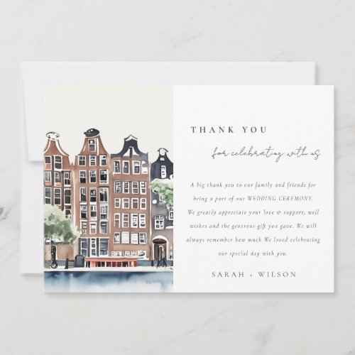 Amsterdam Dutch Canal Watercolor Landscape Wedding Thank You Card