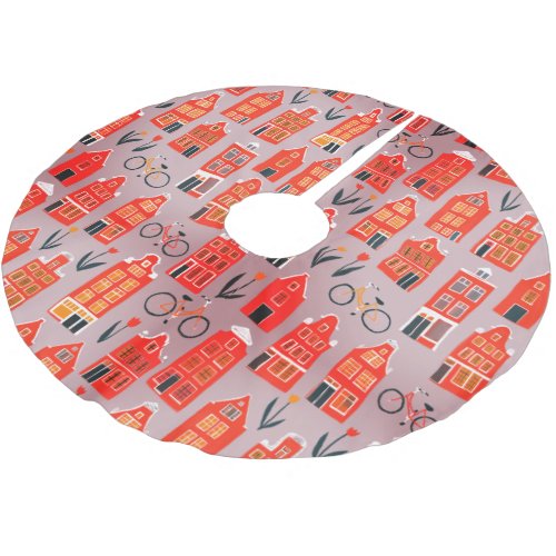 Amsterdam Dutch Houses Bikes Tulips Cute Pattern Brushed Polyester Tree Skirt