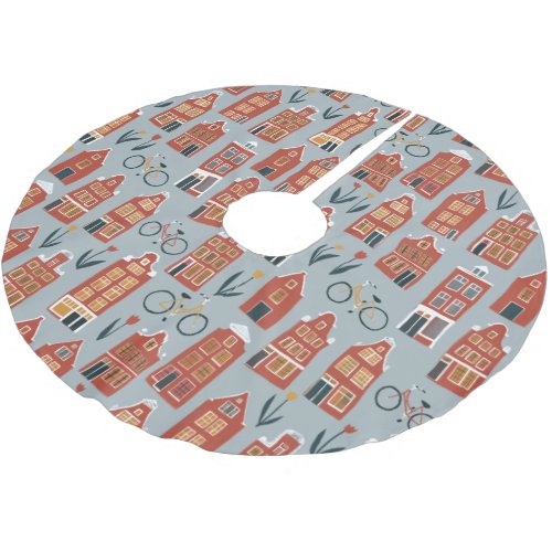 Amsterdam Dutch Houses Bikes Tulips Cute Pattern Brushed Polyester Tree Skirt