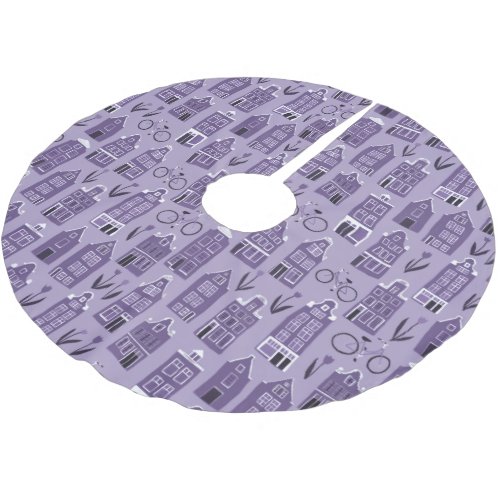 Amsterdam Dutch Houses Bikes Tulips Purple Pattern Brushed Polyester Tree Skirt