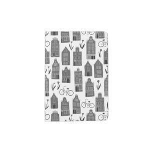 Amsterdam Dutch Houses Tulip Bikes Charming Black Passport Holder