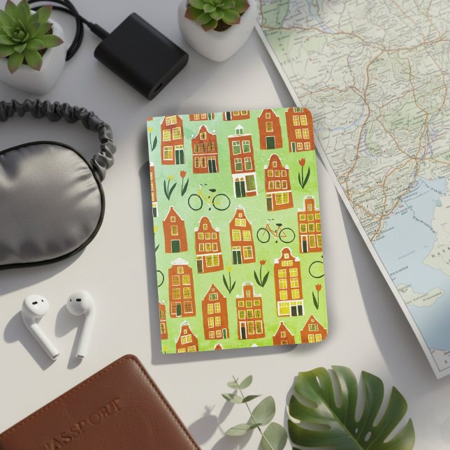 Amsterdam Dutch Houses Tulip Bikes Charming Lime Passport Holder (Amsterdam Dutch Houses Tulip Bikes Charming Lime Passport Holder
)