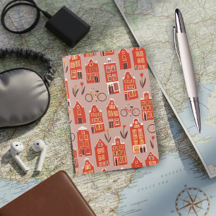 Amsterdam Dutch Houses Tulip Bikes Charming Red Passport Holder