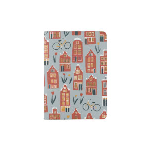 Amsterdam Dutch Houses Tulips Bikes Charming Passport Holder