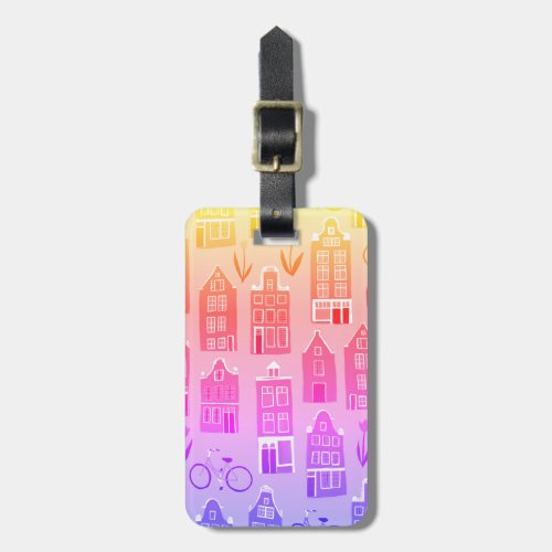 Amsterdam Dutch Houses Tulips Bikes Pattern Luggage Tag