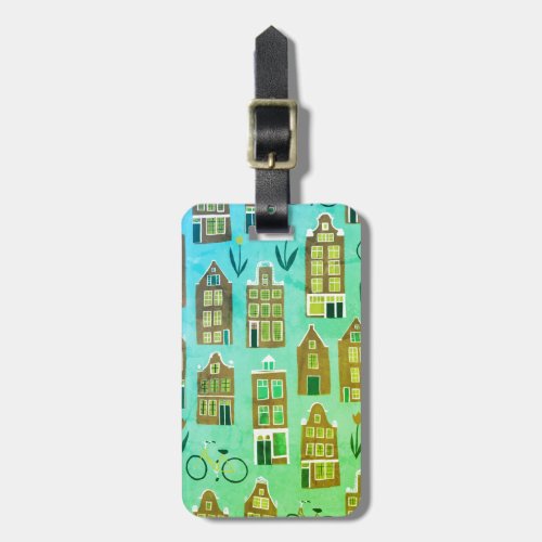 Amsterdam Dutch Houses Tulips Bikes Pattern Luggage Tag