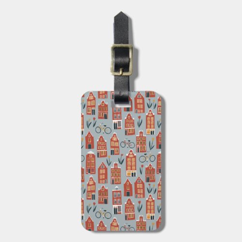 Amsterdam Dutch Houses Tulips Bikes Pattern Luggage Tag