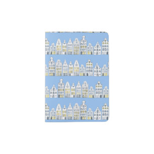 Amsterdam Dutch Houses Watercolor Charming Blue Passport Holder