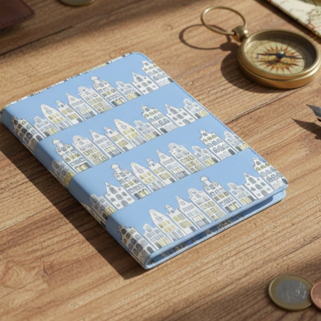 Amsterdam Dutch Houses Watercolor Charming Blue Passport Holder (Amsterdam Dutch Houses Watercolor Charming Blue Passport Holder
)