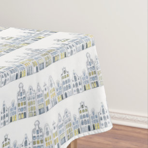 Amsterdam Dutch Houses Watercolor Village Tablecloth
