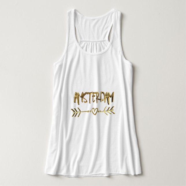 Amsterdam Dutch Love Gold Look Typography Elegant Tank Top (Design Front)