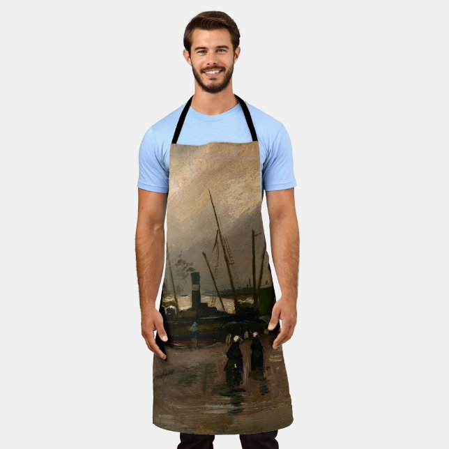Amsterdam Fishermen's Harbor Storm by Vincent Gogh Apron (Worn)