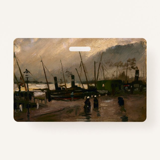 Amsterdam Fishermen's Harbor Storm by Vincent Gogh Badge (Front)