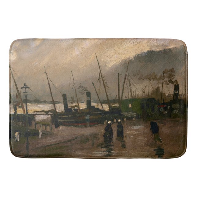Amsterdam Fishermen's Harbor Storm by Vincent Gogh Bath Mat (Front)
