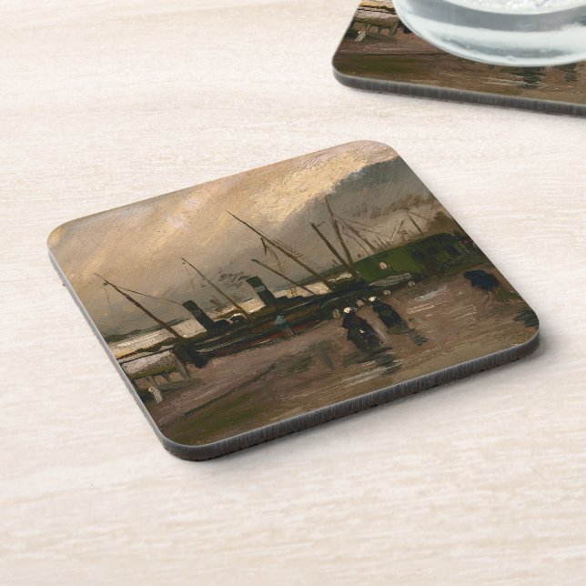 Amsterdam Fishermen's Harbor Storm by Vincent Gogh Beverage Coaster (Left Side)
