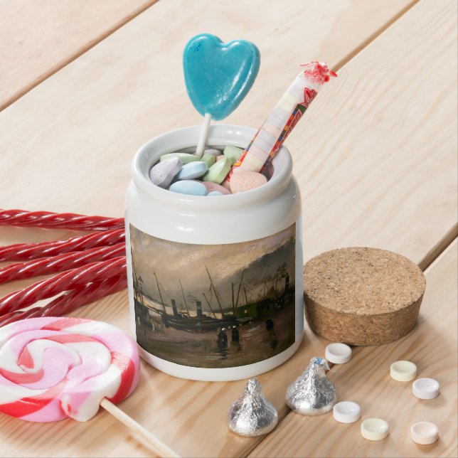 Amsterdam Fishermen's Harbor Storm by Vincent Gogh Candy Jar (In Situ)