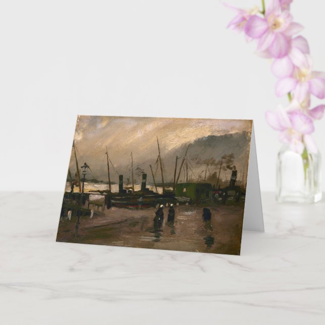 Amsterdam Fishermen's Harbor Storm by Vincent Gogh Card (Orchid)