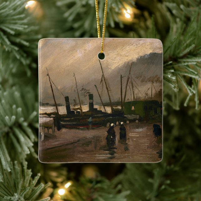 Amsterdam Fishermen's Harbor Storm by Vincent Gogh Ceramic Ornament (Tree)