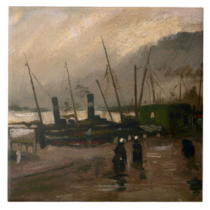 Amsterdam Fishermen's Harbor Storm by Vincent Gogh Ceramic Tile