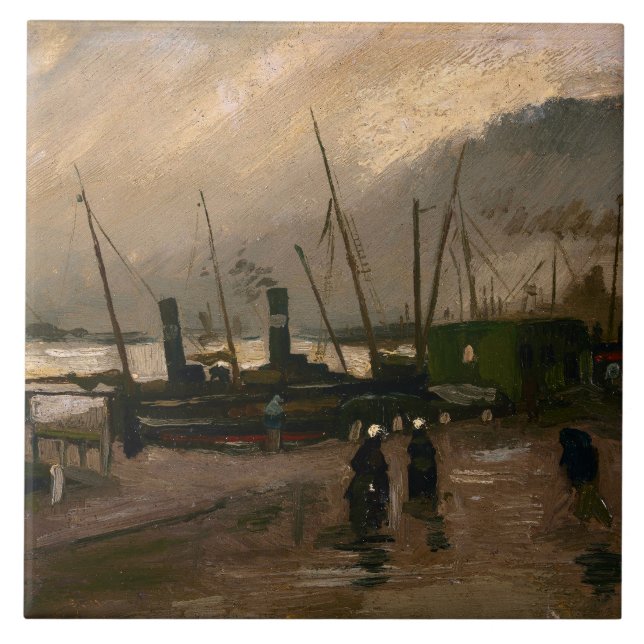 Amsterdam Fishermen's Harbor Storm by Vincent Gogh Ceramic Tile (Front)