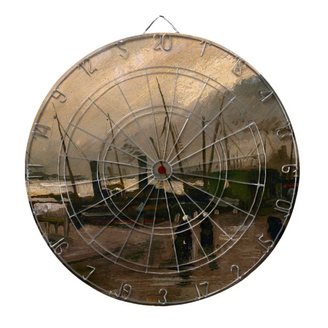 Amsterdam Fishermen's Harbor Storm by Vincent Gogh Dart Board (Front)