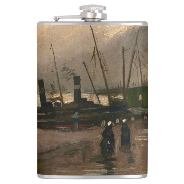 Amsterdam Fishermen's Harbor Storm by Vincent Gogh Flask (Front)