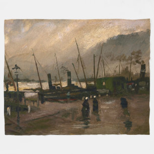 Amsterdam Fishermen's Harbor Storm by Vincent Gogh Fleece Blanket