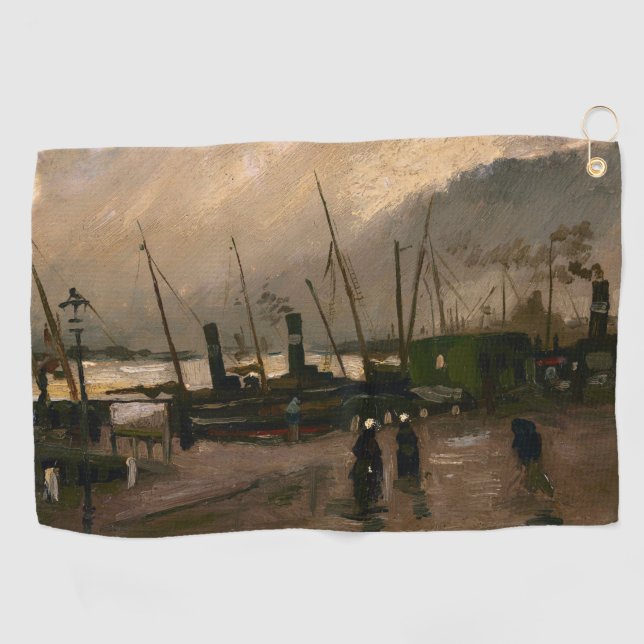 Amsterdam Fishermen's Harbor Storm by Vincent Gogh Golf Towel (Horizontal)