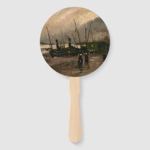 Amsterdam Fishermen's Harbor Storm by Vincent Gogh Hand Fan