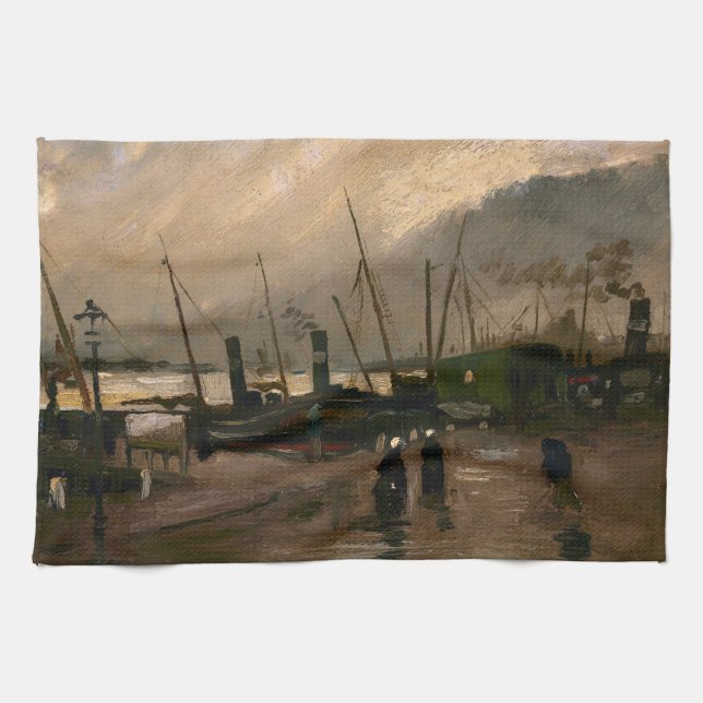 Amsterdam Fishermen's Harbor Storm by Vincent Gogh Kitchen Towel (Horizontal)
