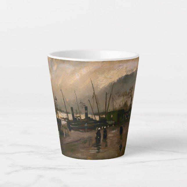 Amsterdam Fishermen's Harbor Storm by Vincent Gogh Latte Mug (Front)