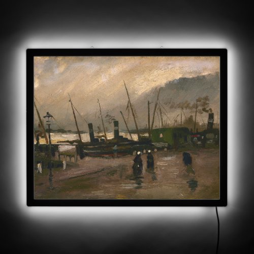 Amsterdam Fishermens Harbor Storm by Vincent Gogh LED Sign