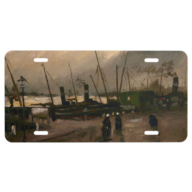 Amsterdam Fishermen's Harbor Storm by Vincent Gogh License Plate (Front)