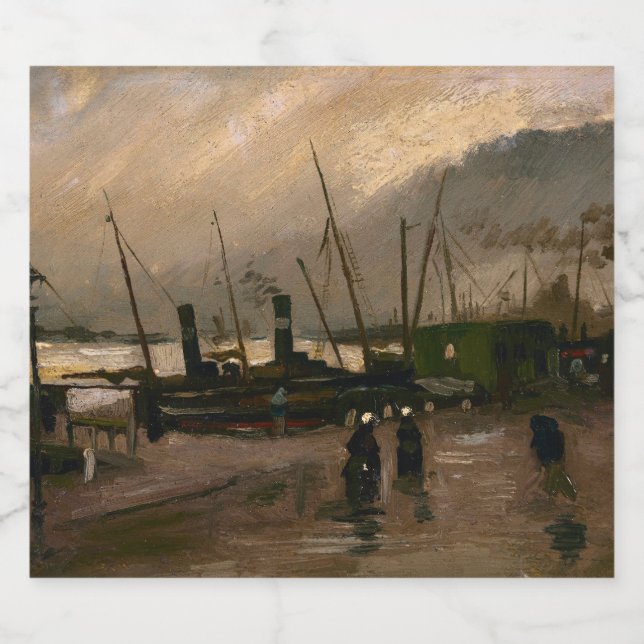 Amsterdam Fishermen's Harbor Storm by Vincent Gogh Liquor Bottle Label (Single Label)