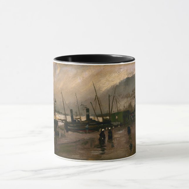 Amsterdam Fishermen's Harbor Storm by Vincent Gogh Mug (Center)
