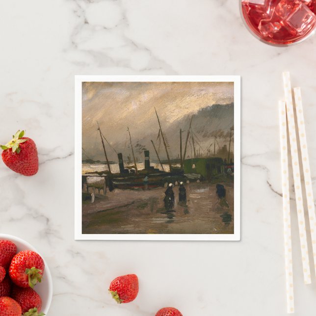 Amsterdam Fishermen's Harbor Storm by Vincent Gogh Napkins (Insitu)